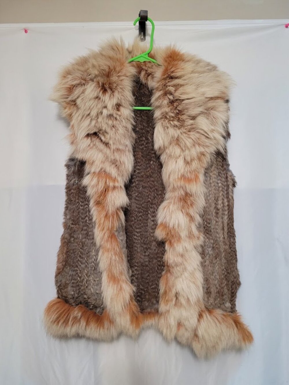Multicolor Knitted Rabbit and Fox Fur Vest